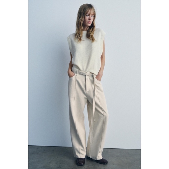 ZARA White Alpaca Wool Boxy Sleeveless Sweater Oyster White Knit Solid Large - Picture 5 of 16